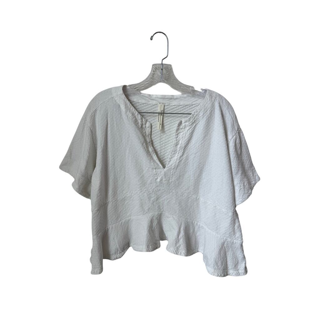 Anthropologie Boho Flowy V-Neck White Blouse Size XS
